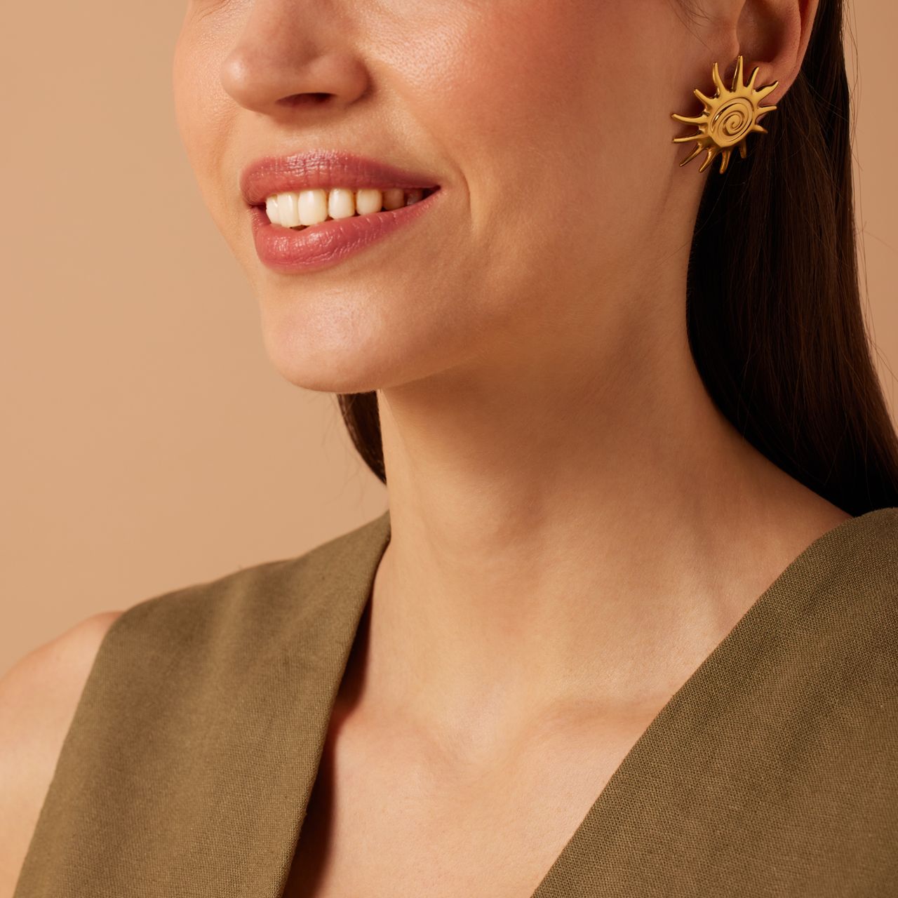 Stalen goldplated oorknoppen zon