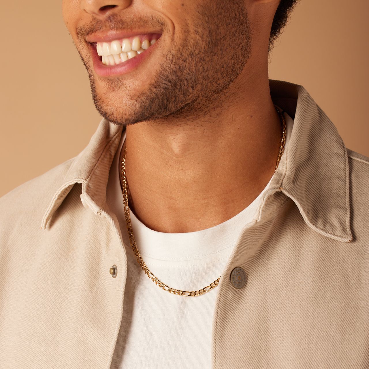 Gerecycled stainless steel goldplated ketting met figaroschakel voor heren