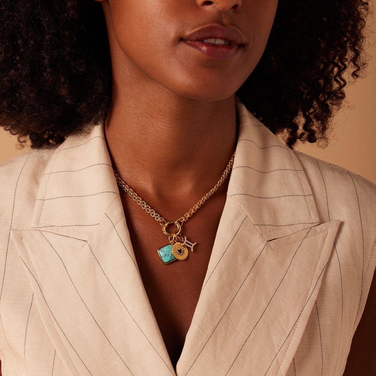Stalen goldplated bedelketting voor dames