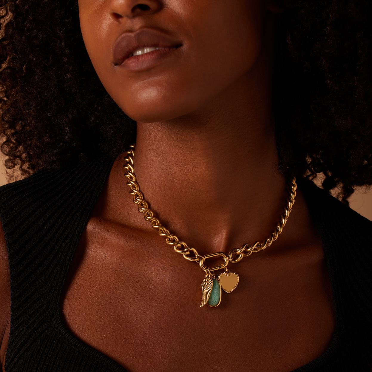 Stalen goldplated bedelketting voor dames