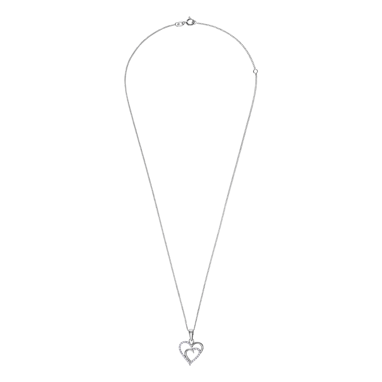 Zilveren ketting en hanger hart met zirkonia