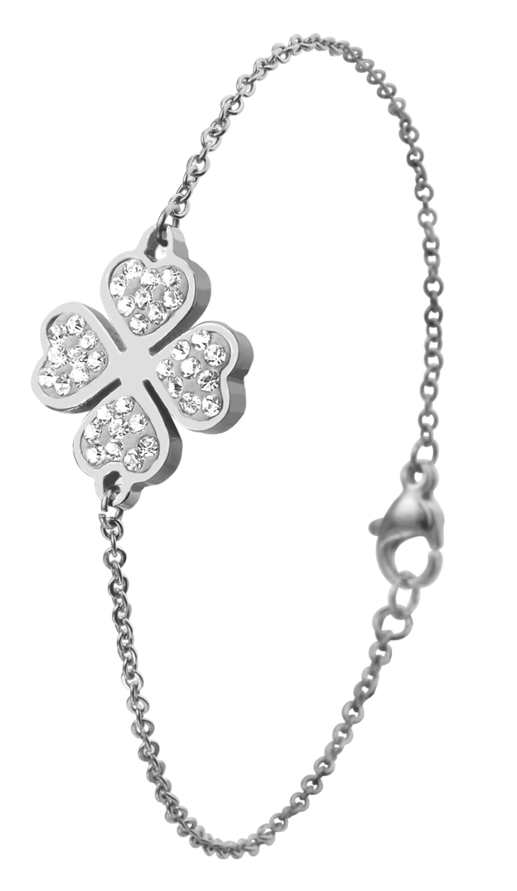 Gerecycleerd stainless steel armband klaver met kristal