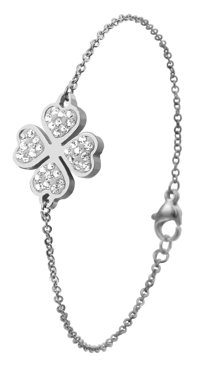 Gerecycleerd stalen armband klaver met kristal