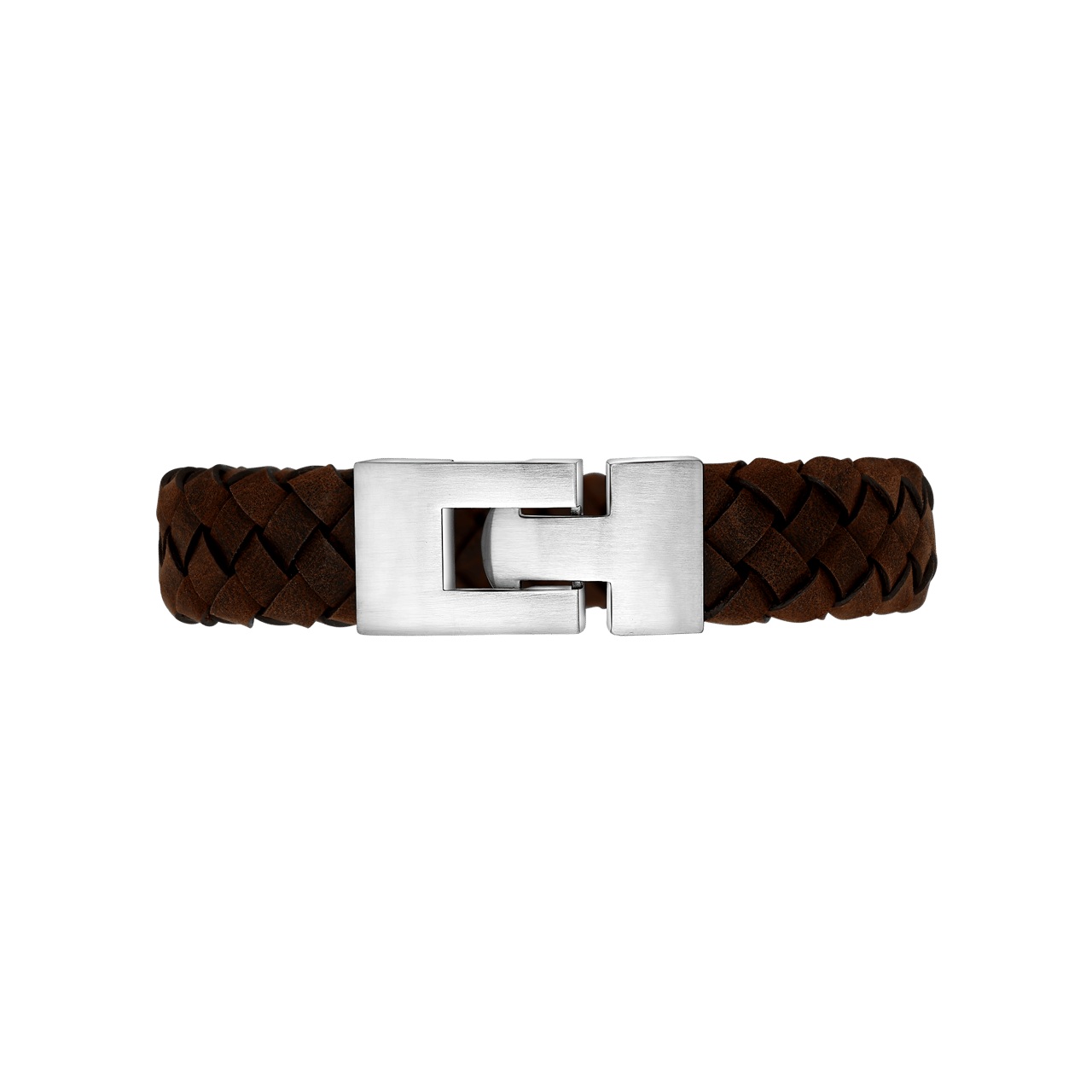 Armbanduhr aus Edelstahl für Herren, geflochtenes Leder, dunkelbraun