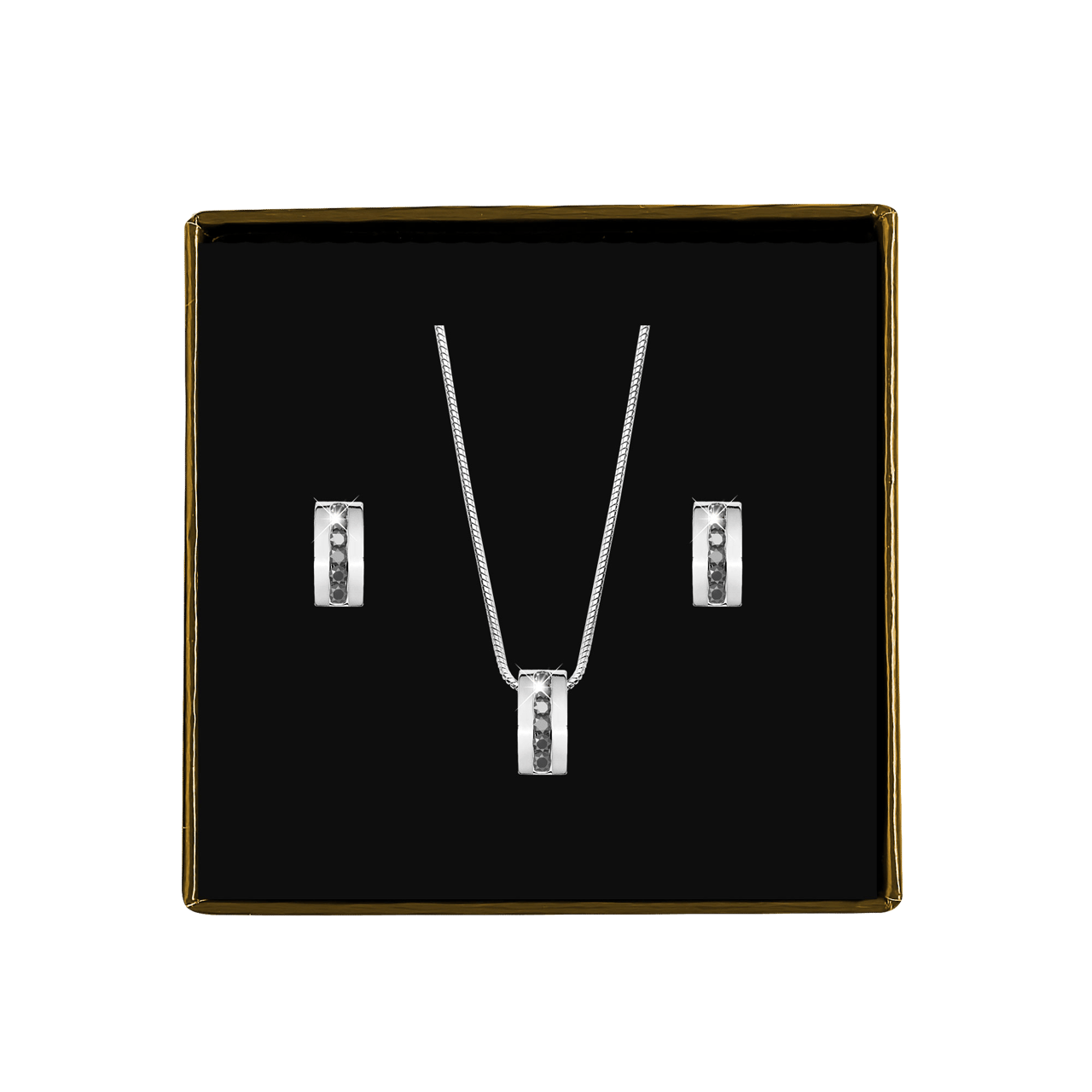 Gerecycleerd stainless steel set ketting&oorbellen zwarte zirkonia