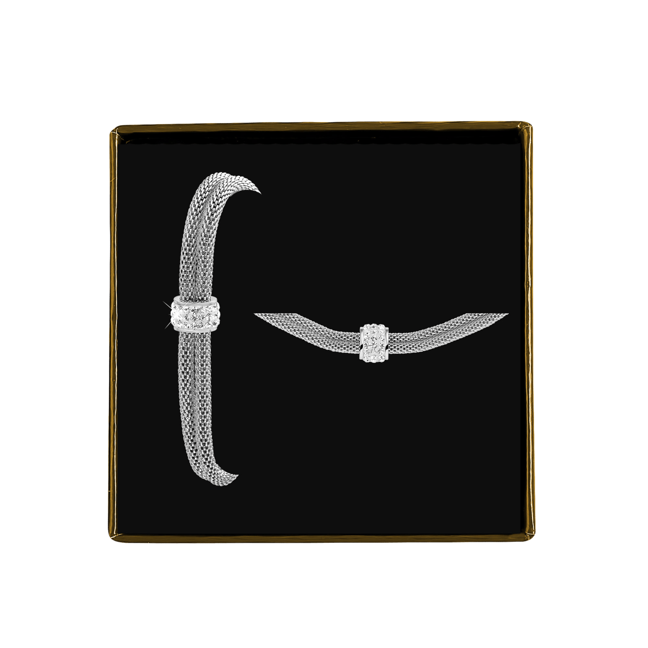 Set mit Halskette und Armband aus Edelstahl mit Kristall