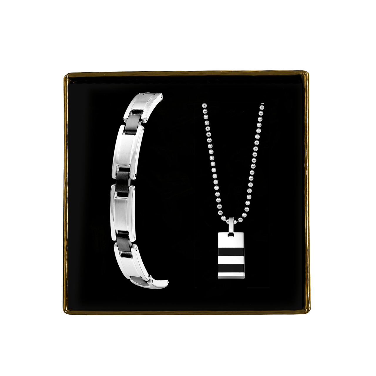Gerecycled stainless steel set jongens ketting&armband