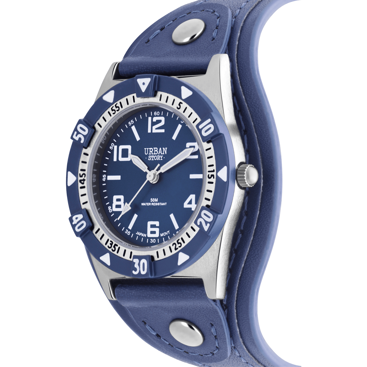 Urban Story Jongenshorloge met blauwe PU leren band