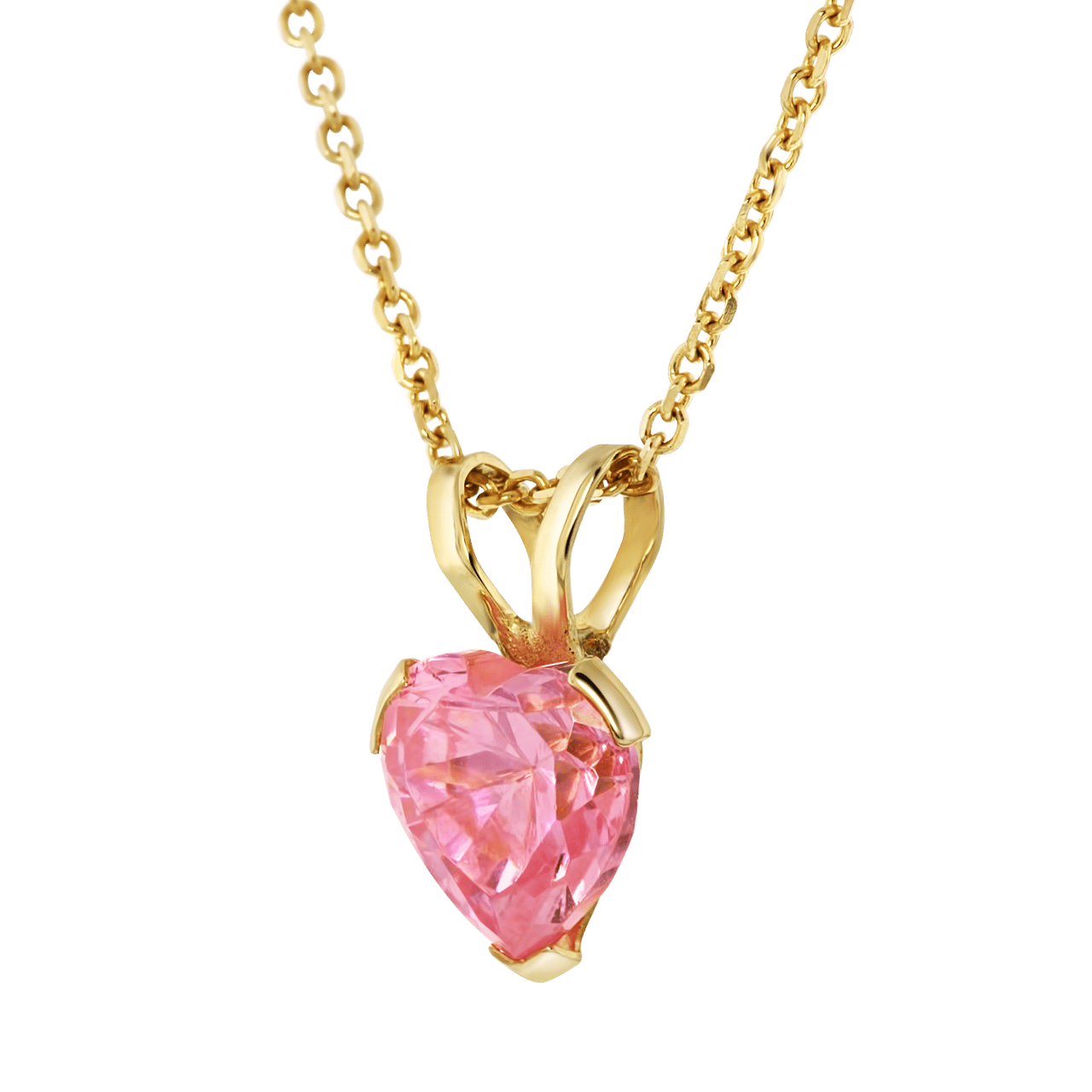 Halskette & Anhänger, 585 Gelbgold, Herz, Zirkonia in Rosa