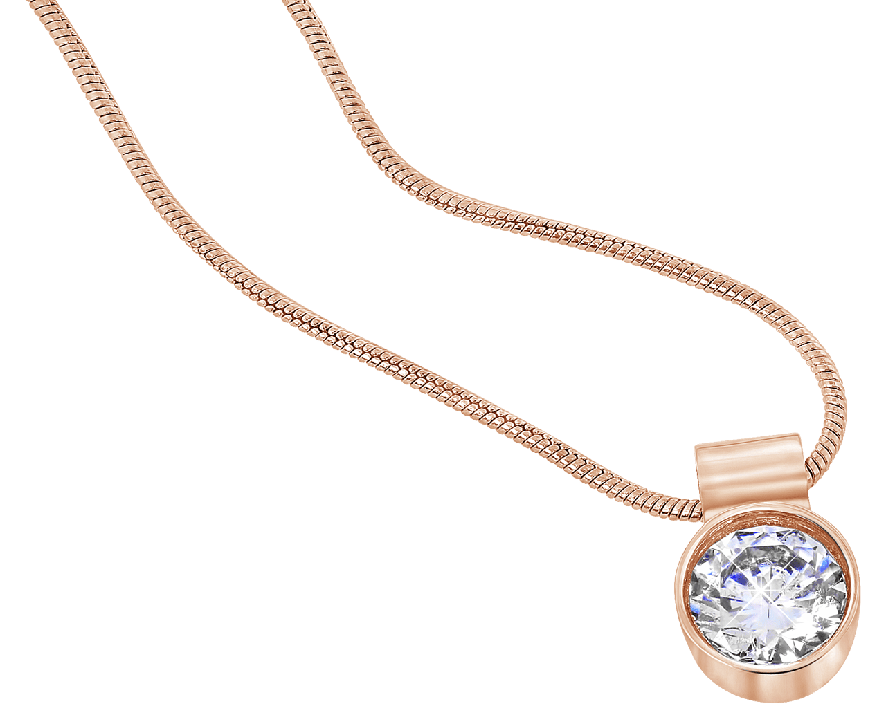 Stalen roséplated ketting met hanger met zirkonia voor dames