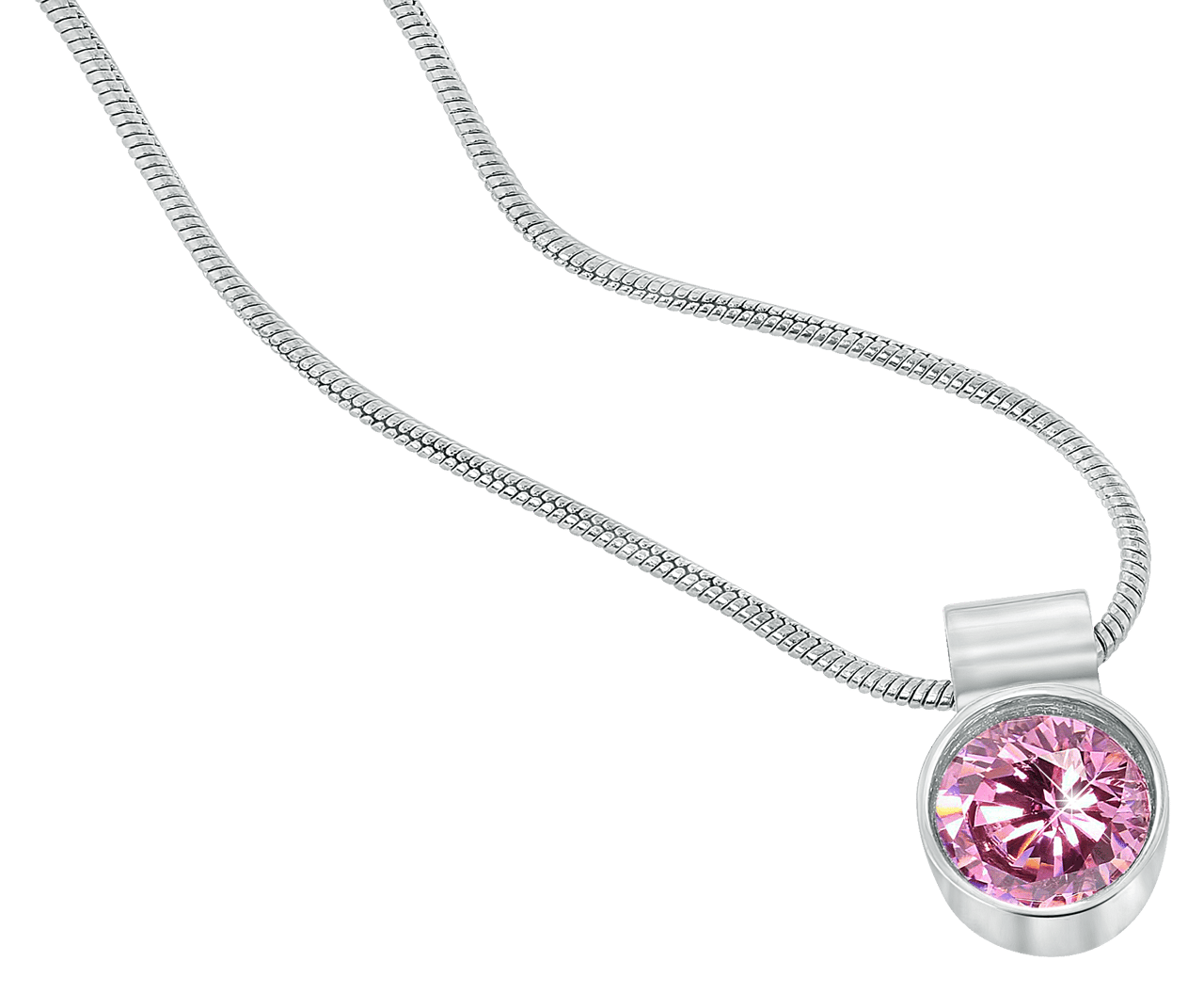 Stainless steel ketting met roze zirkonia