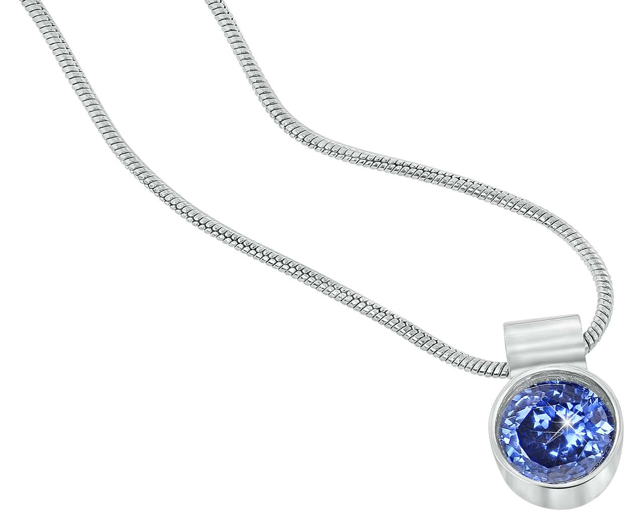 Stainless steel ketting met licht blauwe zirkonia