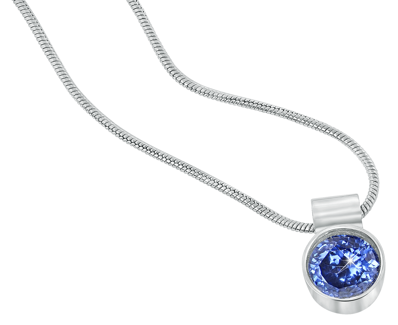Stalen ketting met licht blauwe zirkonia