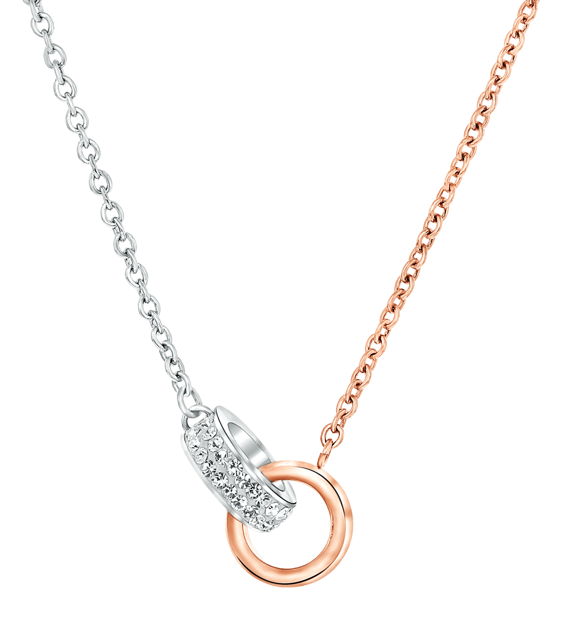 Gerecycled stainless steel ketting stainless steel/rose ringen met kristal