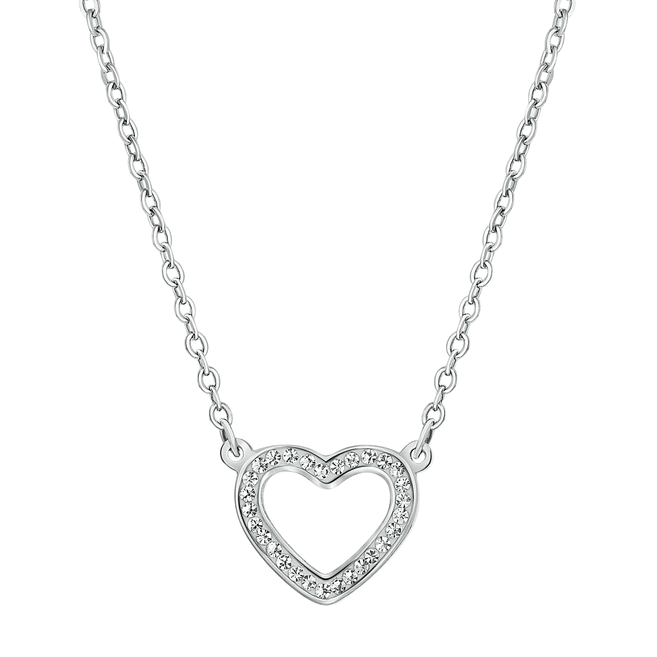 Gerecycled stainless steel ketting open hart met met kristal