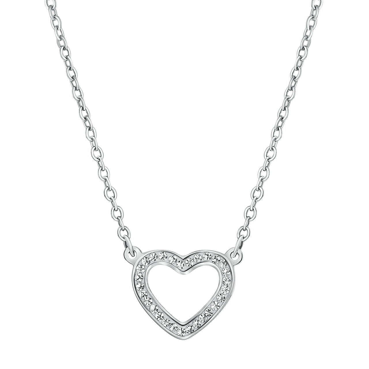 Gerecycled stalen ketting open hart met met kristal