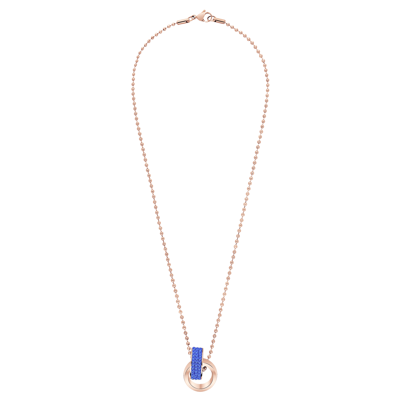 Stalen roséplated ketting met hanger met blauw kristal voor dames