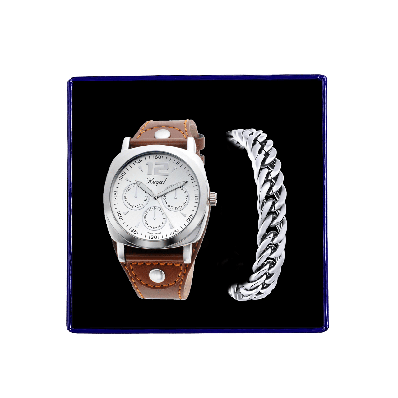Gerecycleerd stainless steel set armband & regal horloge