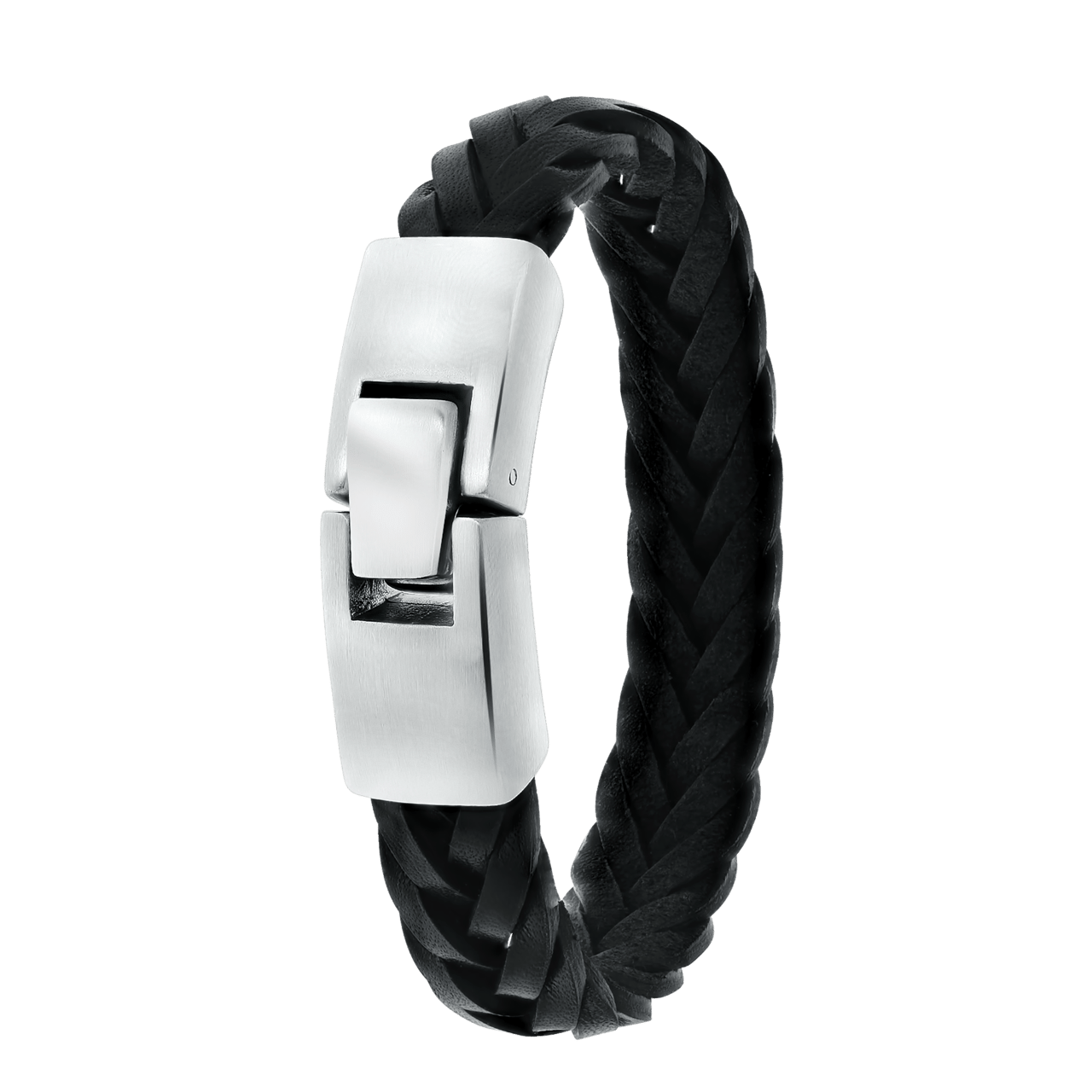 Herrenarmband, Edelstahl, geflochtenes Leder, schwarz