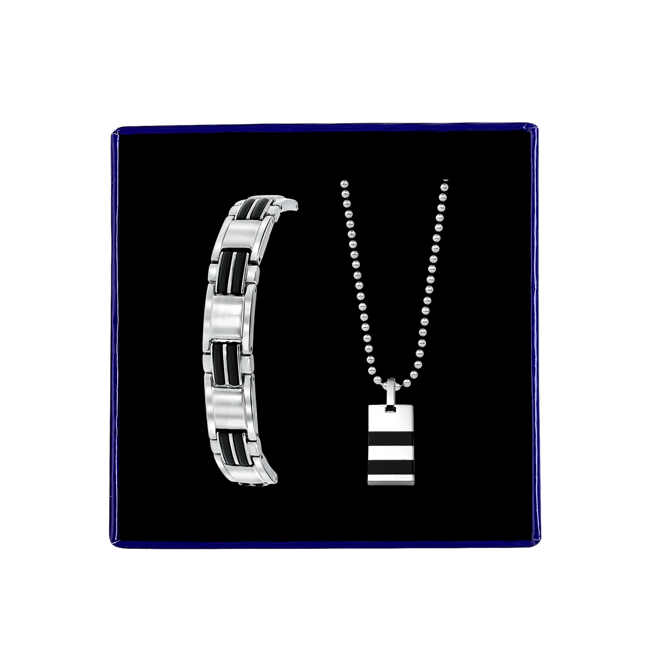 Gerecycleerd stainless steel set jongens ketting&armband
