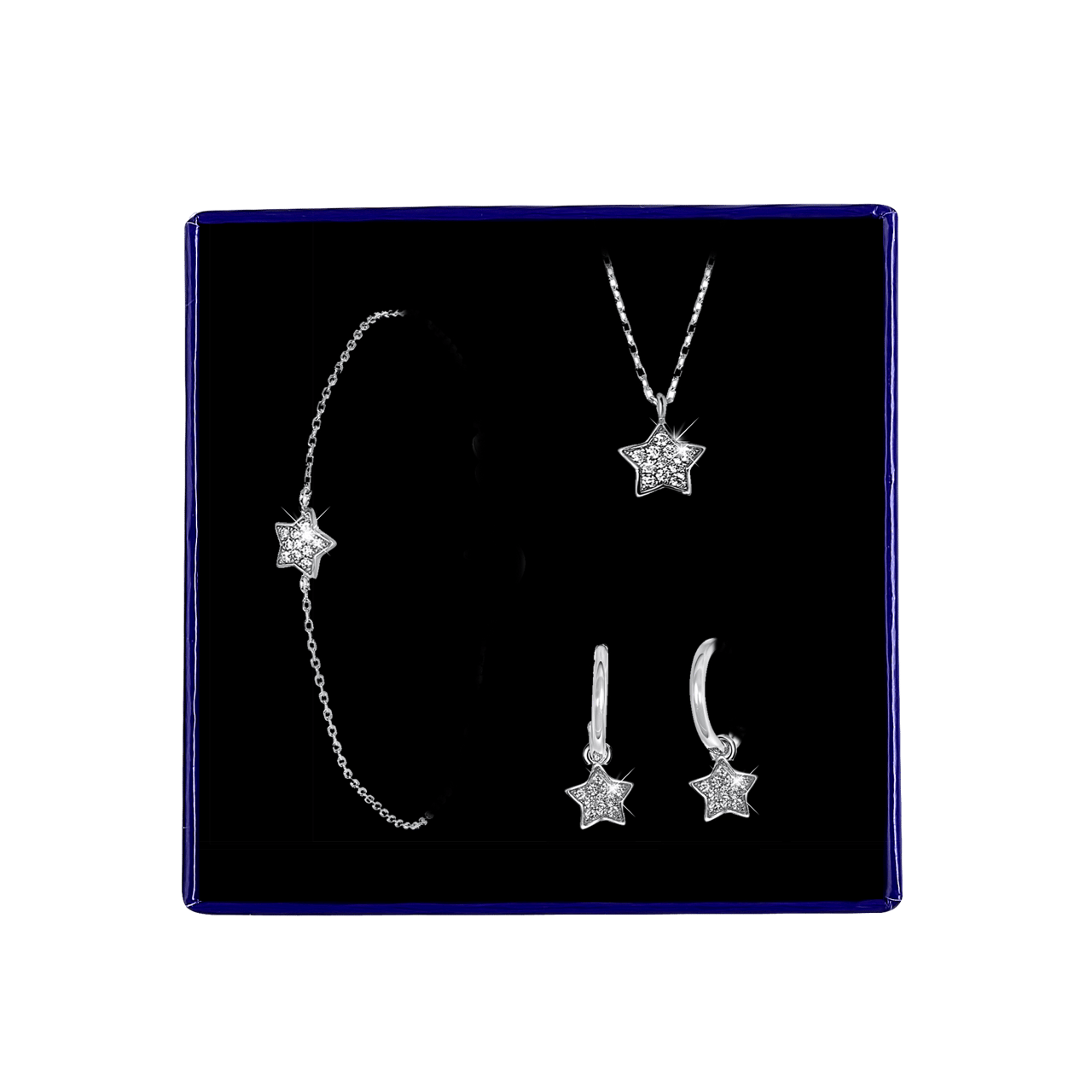 Zilveren set galaxy ster met zirkonia
