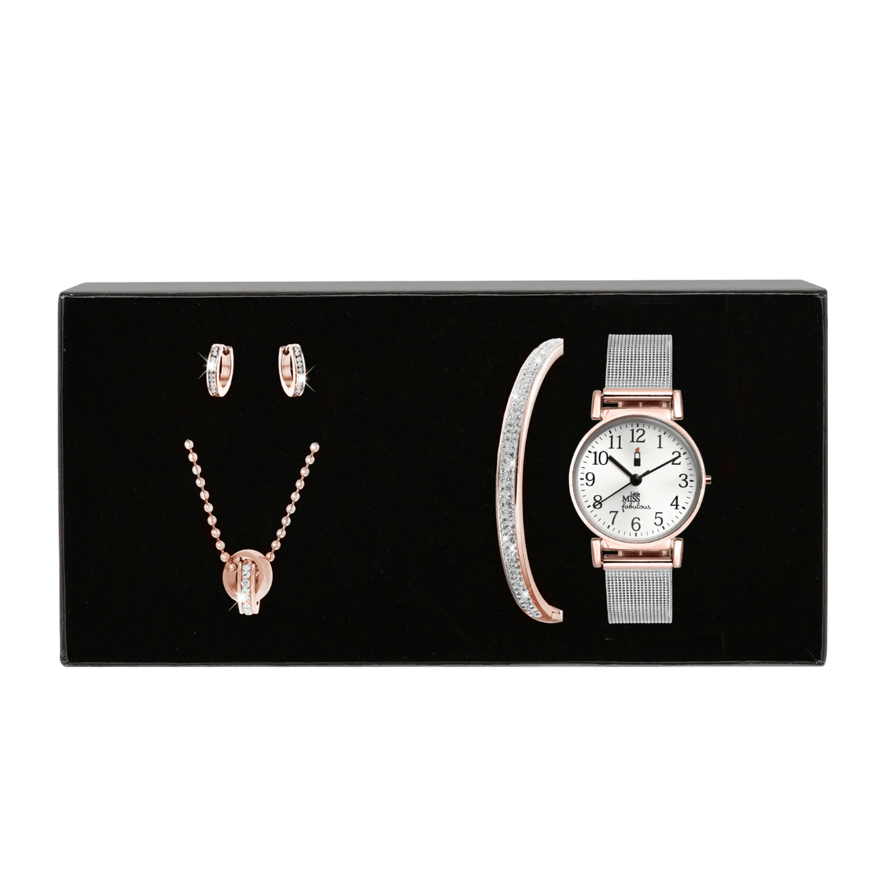 Stalen goldplated kinderset met horloge met kristal