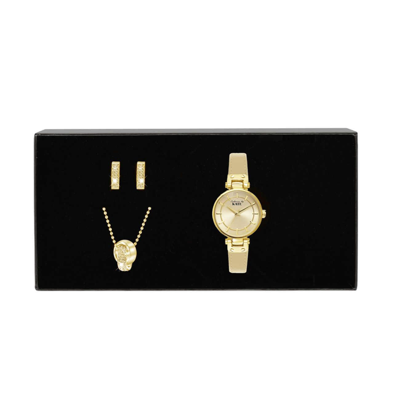 Stalen goldplated sets met horloge met rood kristal voor dames