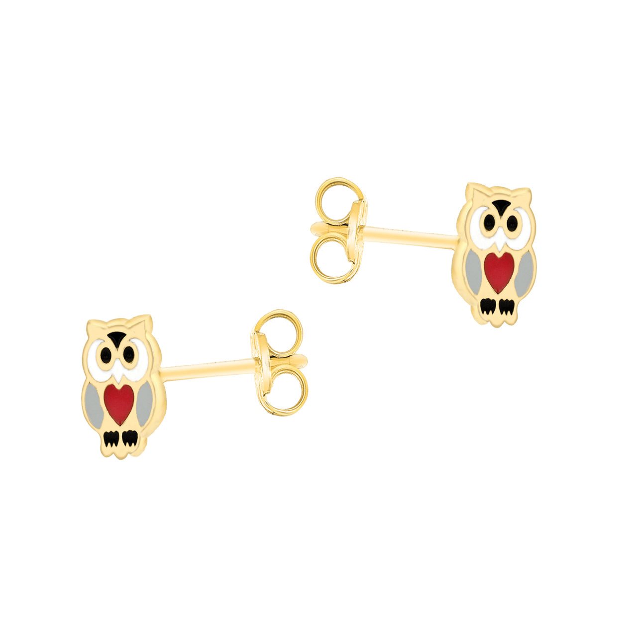 9 karaat oorknoppen uil enamel voor dames
