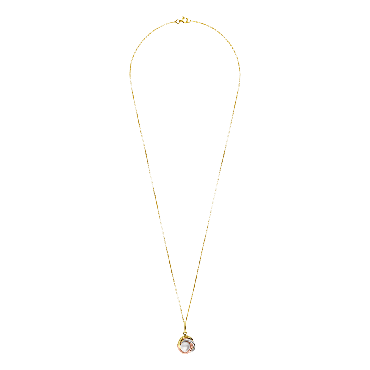 375 Gold dreifarbige Halskette mit Knotenanhänger mit Perle