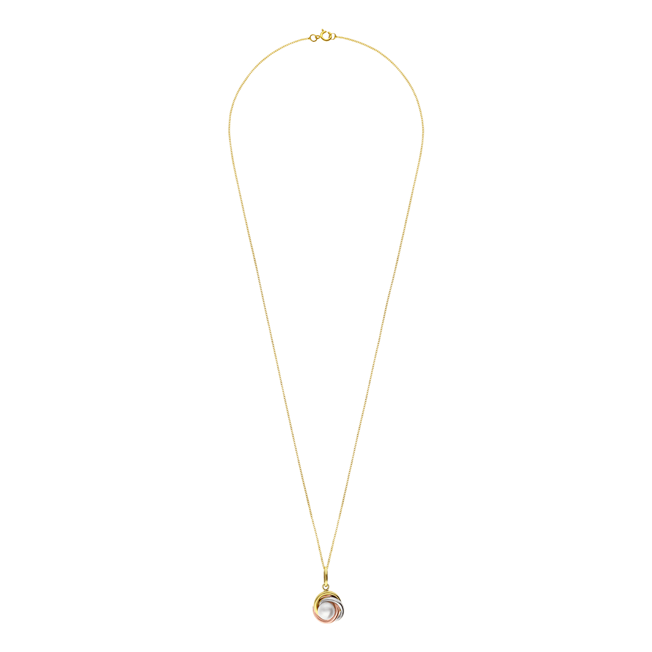 9 Karaat tricolor ketting met hanger knoop parel