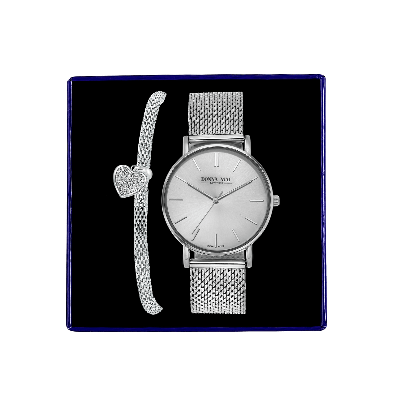 Set aus Edelstahl Herz mit Armbanduhr