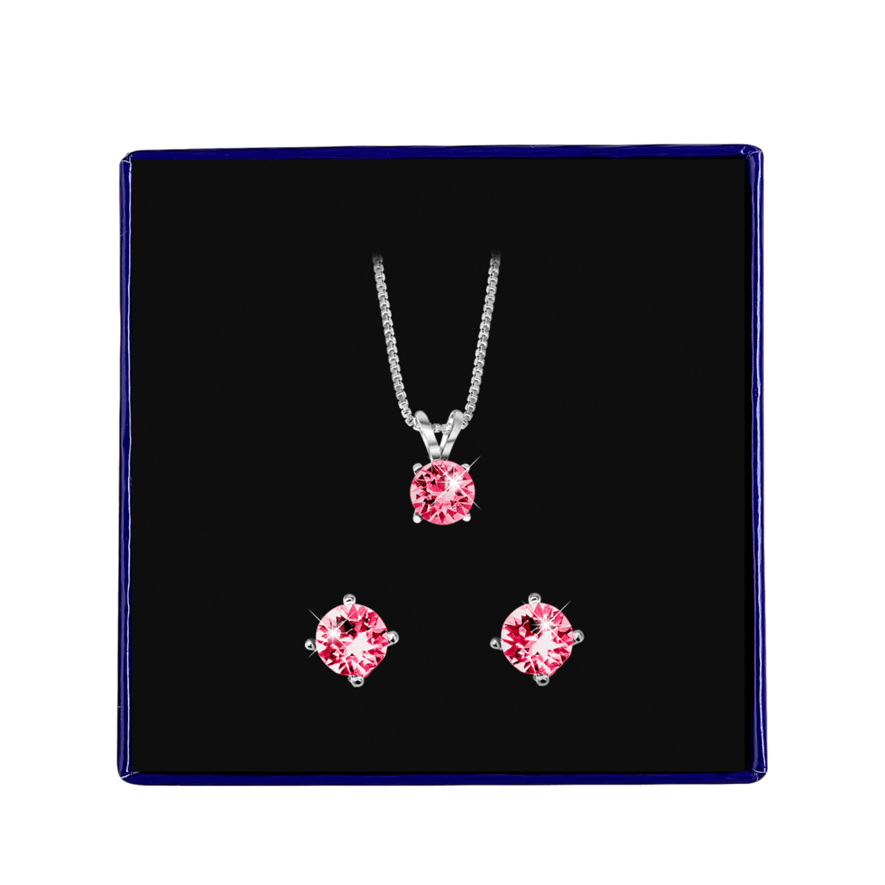Zilveren set kristal indian pink