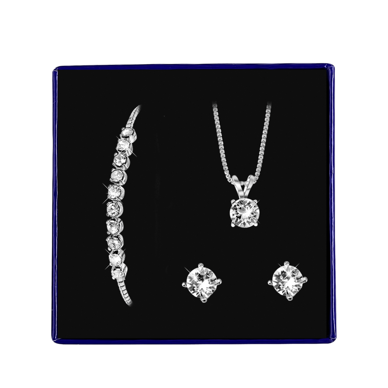 Schmuckset, 925 Silber, Kristall, weiß