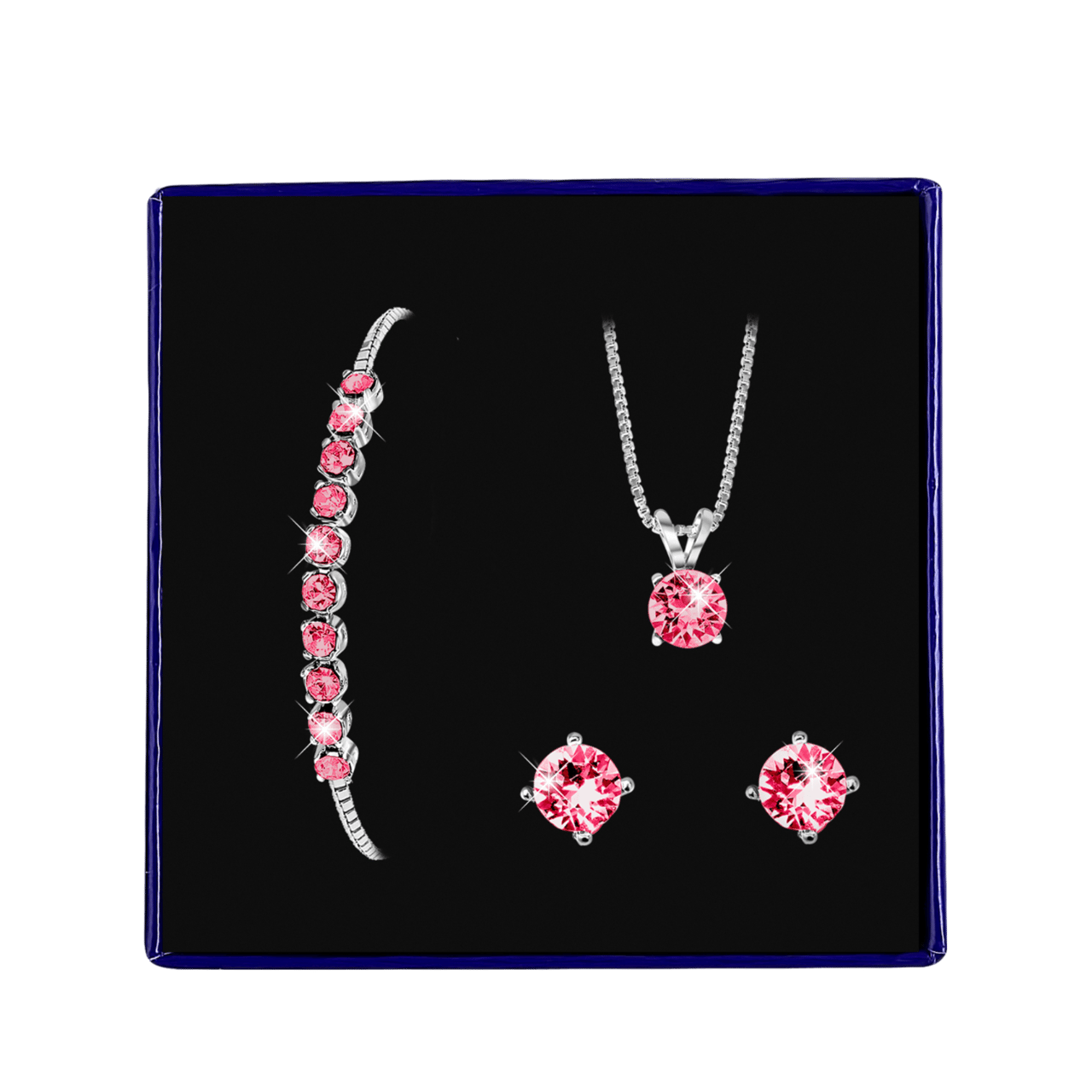 Zilveren set kristal indian pink