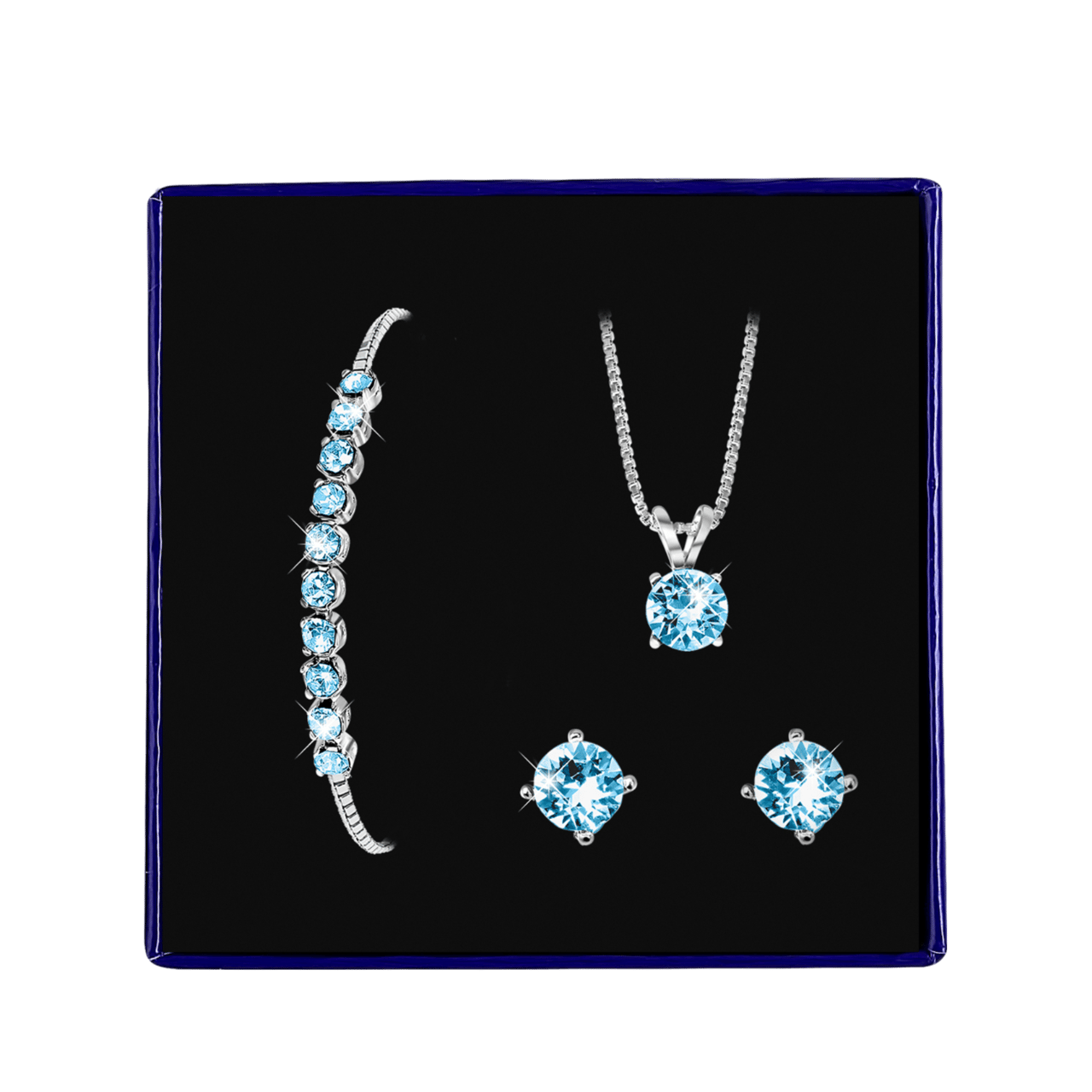 Schmuckset, 925 Silber, Kristall, Aqua