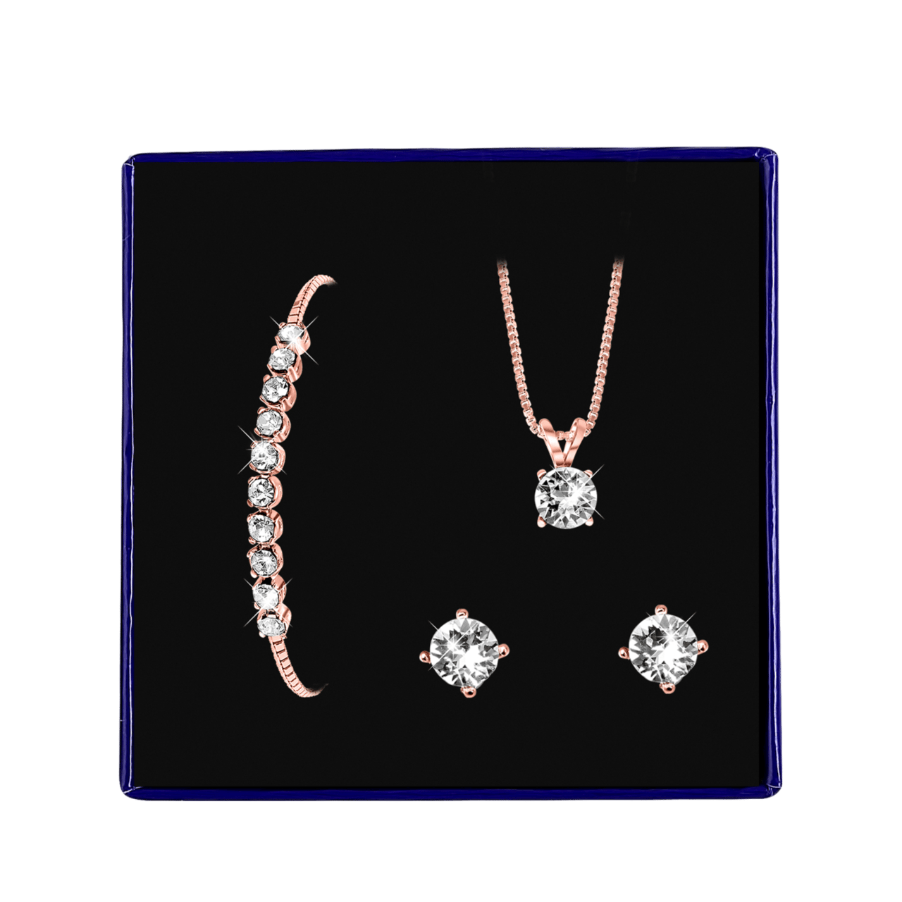 Schmuckset, 925 Silber, rotvergoldet, Kristall, weiß