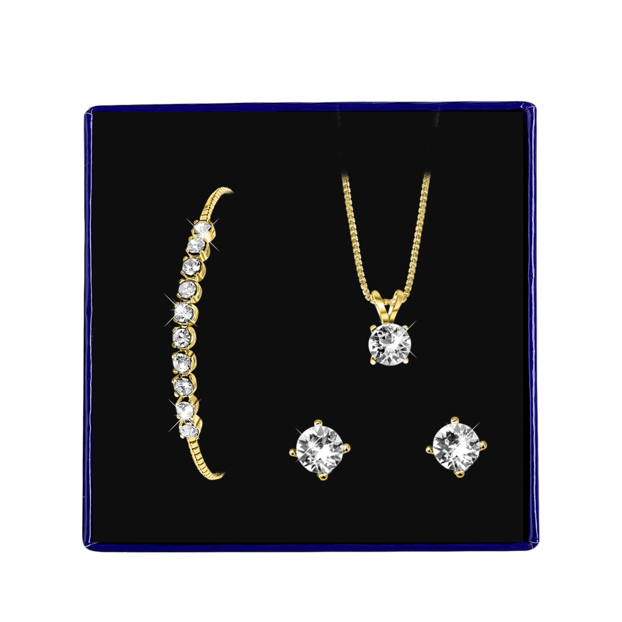 Schmuckset, 925 Silber, vergoldet, Kristall, weiß