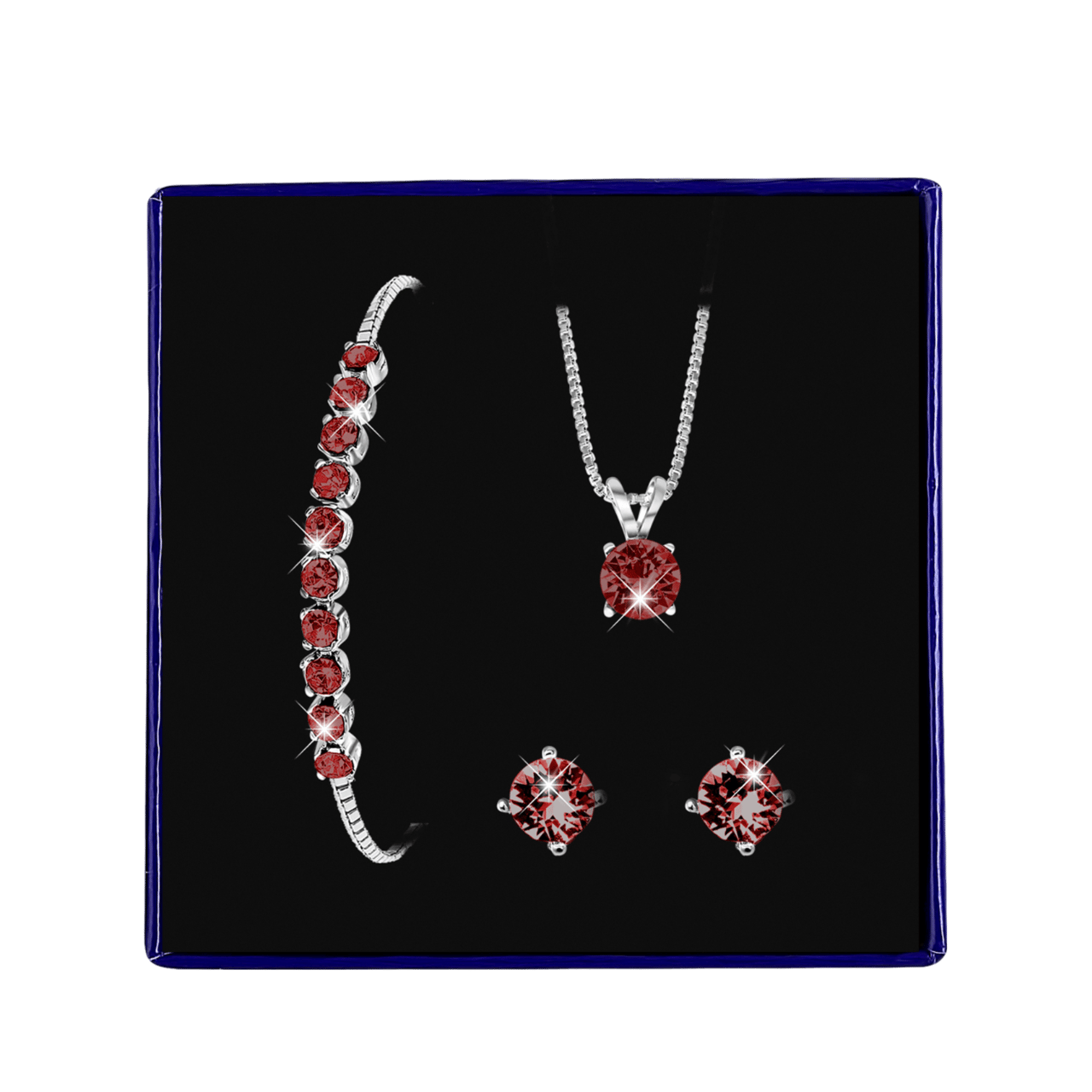 Zilveren set kristal ruby
