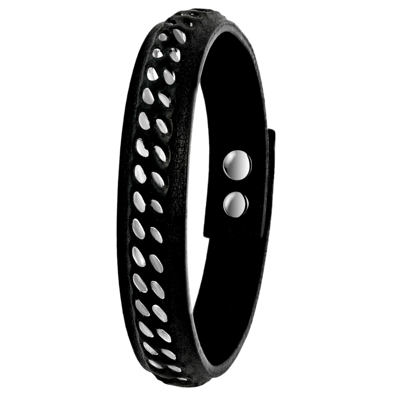 Zwart leren armband met gerecycled stalen armband gourmet