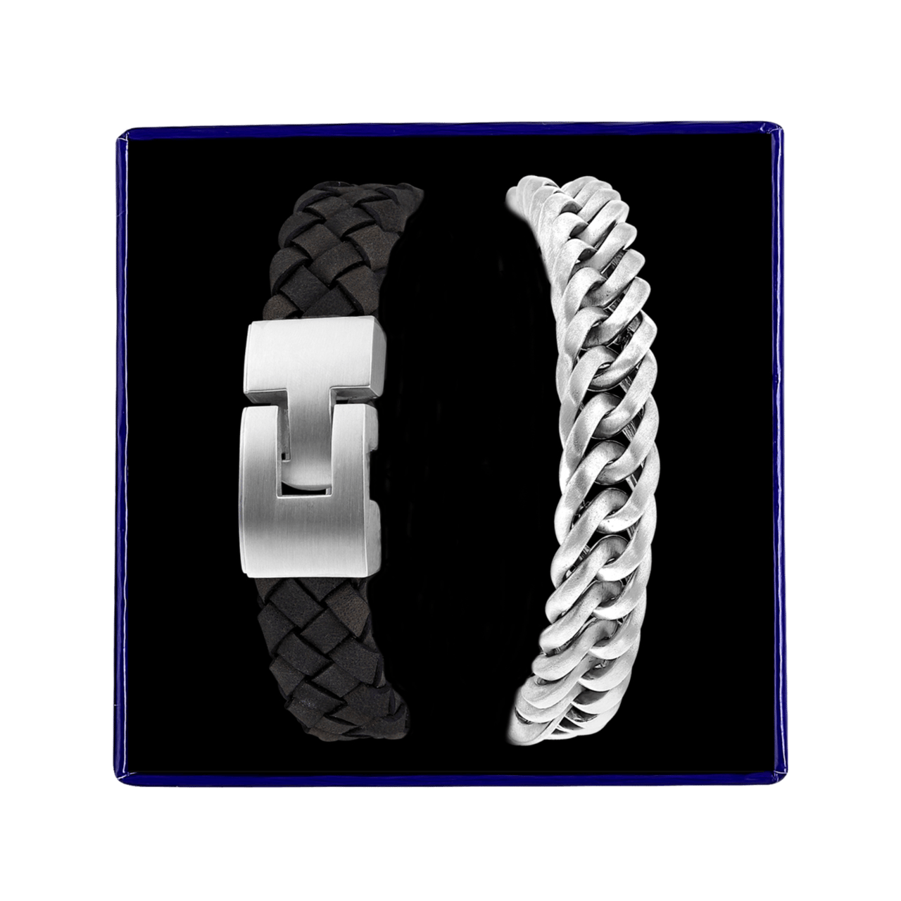 Stainless steel set met zwart leer