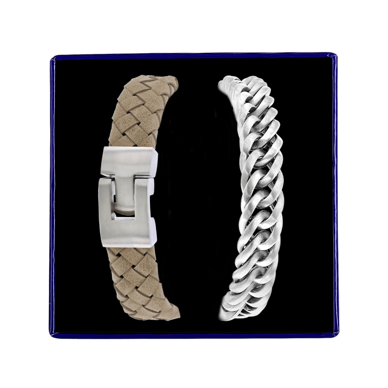 Stainless steel set met beige leer