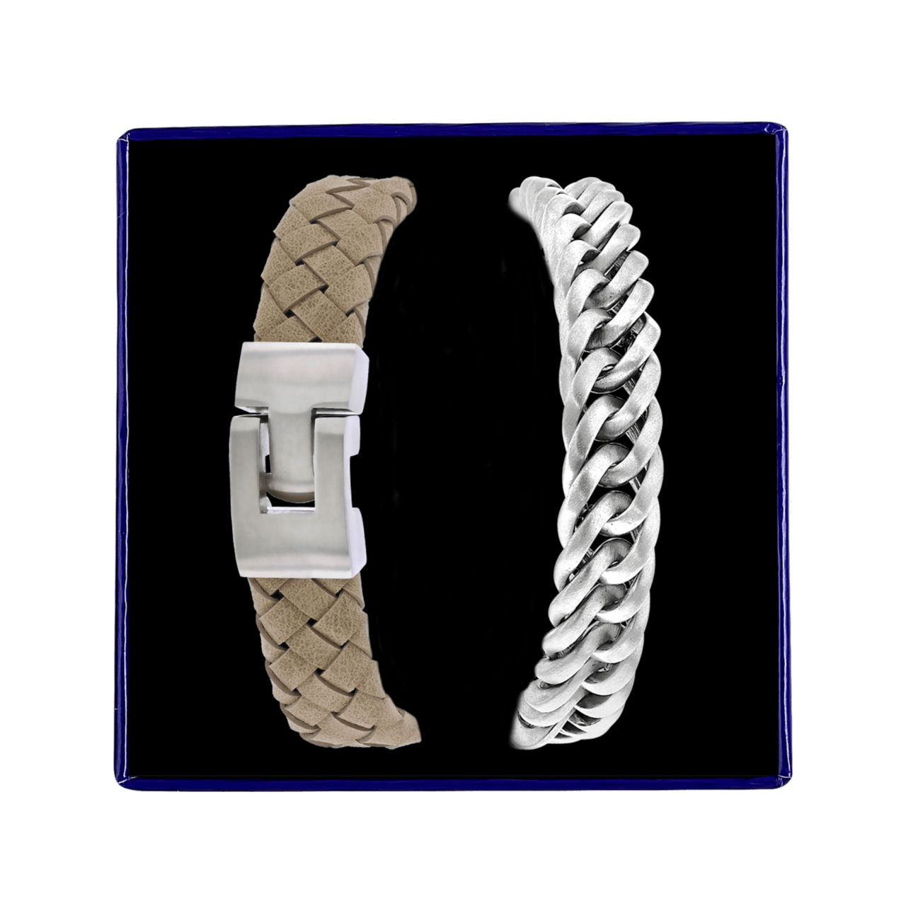 Stalen set met beige leer