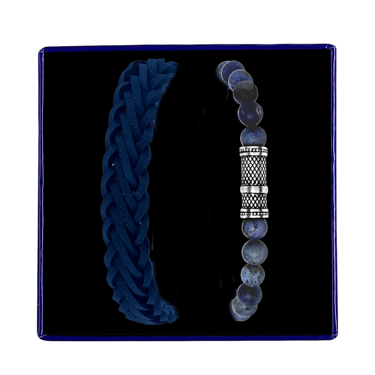 Edelstahl-Set mit hellblauem Leder und Dumortierit