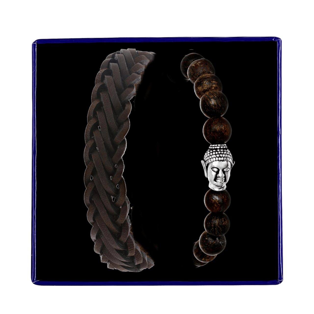 Stainless steel set met bruin leer&bronzonite