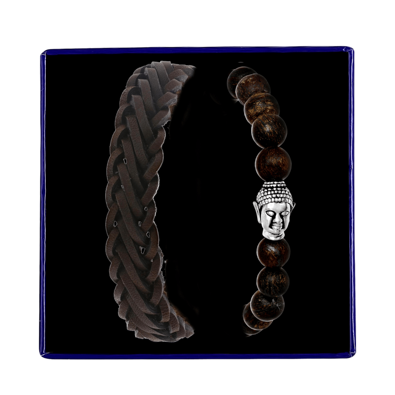 Stalen set met bruin leer&bronzonite