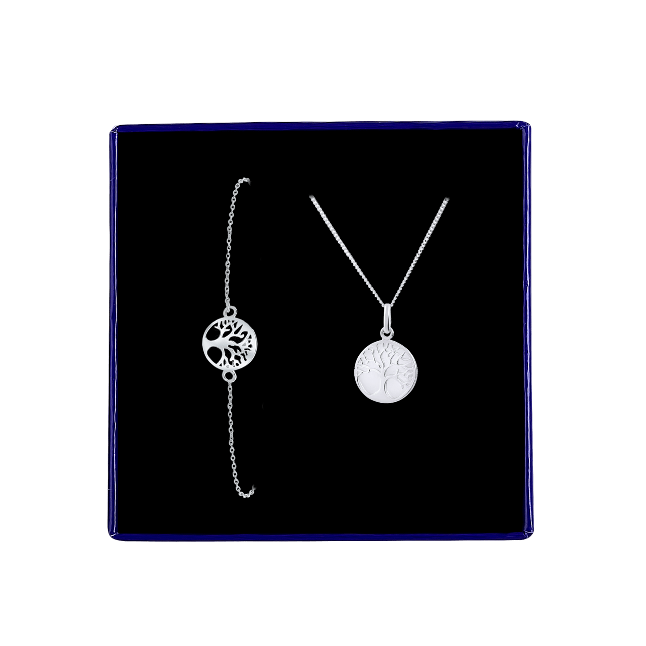 Zilveren set ketting&armband levensboom
