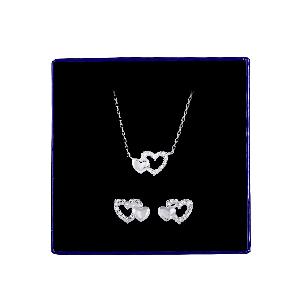 Set mit Halskette und Ohrringen aus 925 Silber, Herzen mit Zirkonia