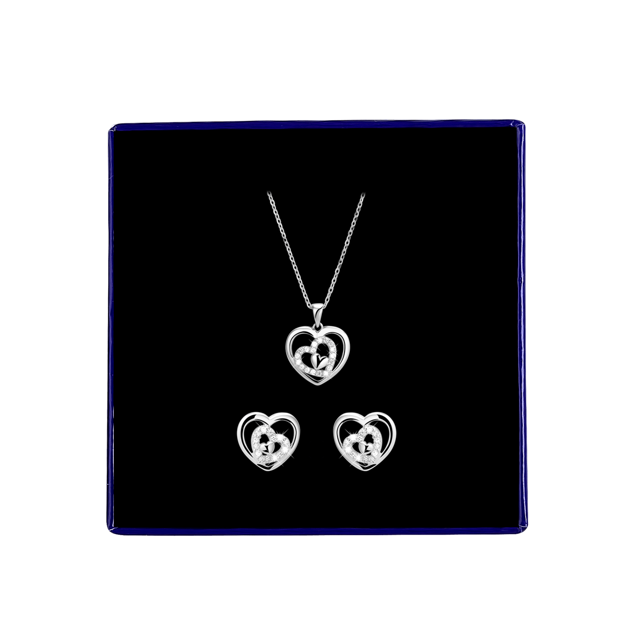Set mit Halskette und Ohrringen aus 925 Silber, Herzen mit Zirkonia