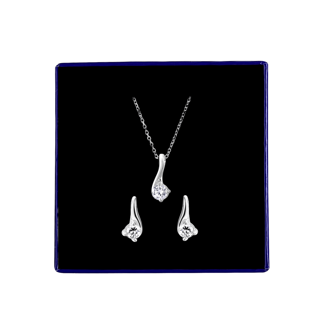 Zilveren set ketting&oorbellen met zirkonia