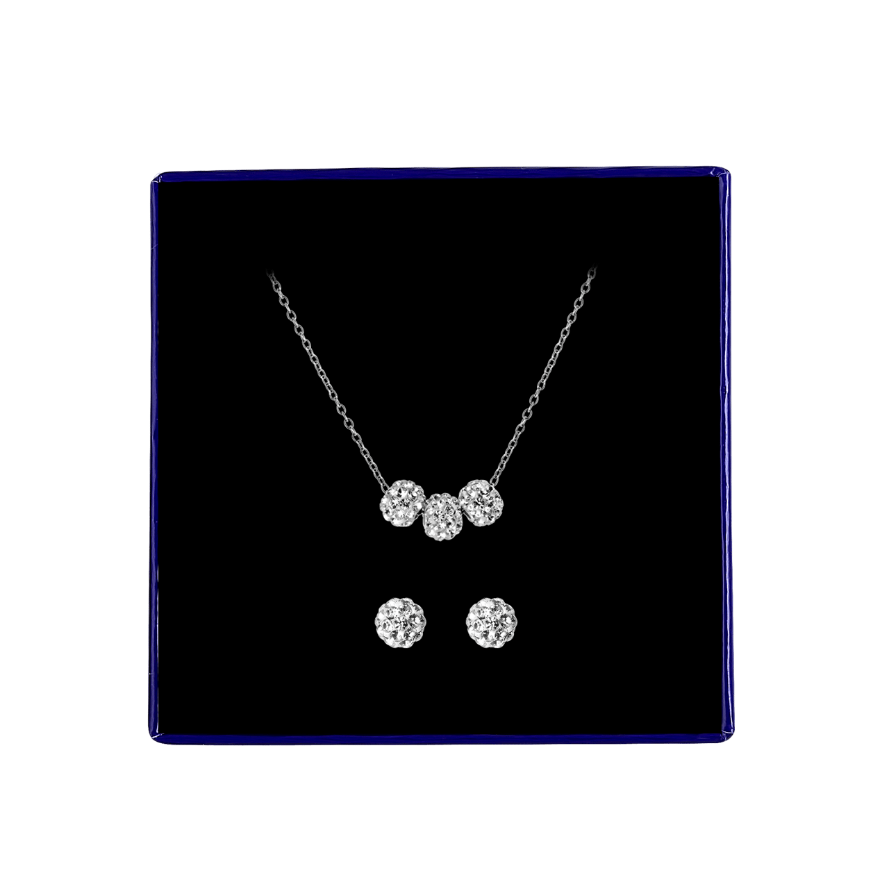 Zilveren set ketting&oorbellen kristal